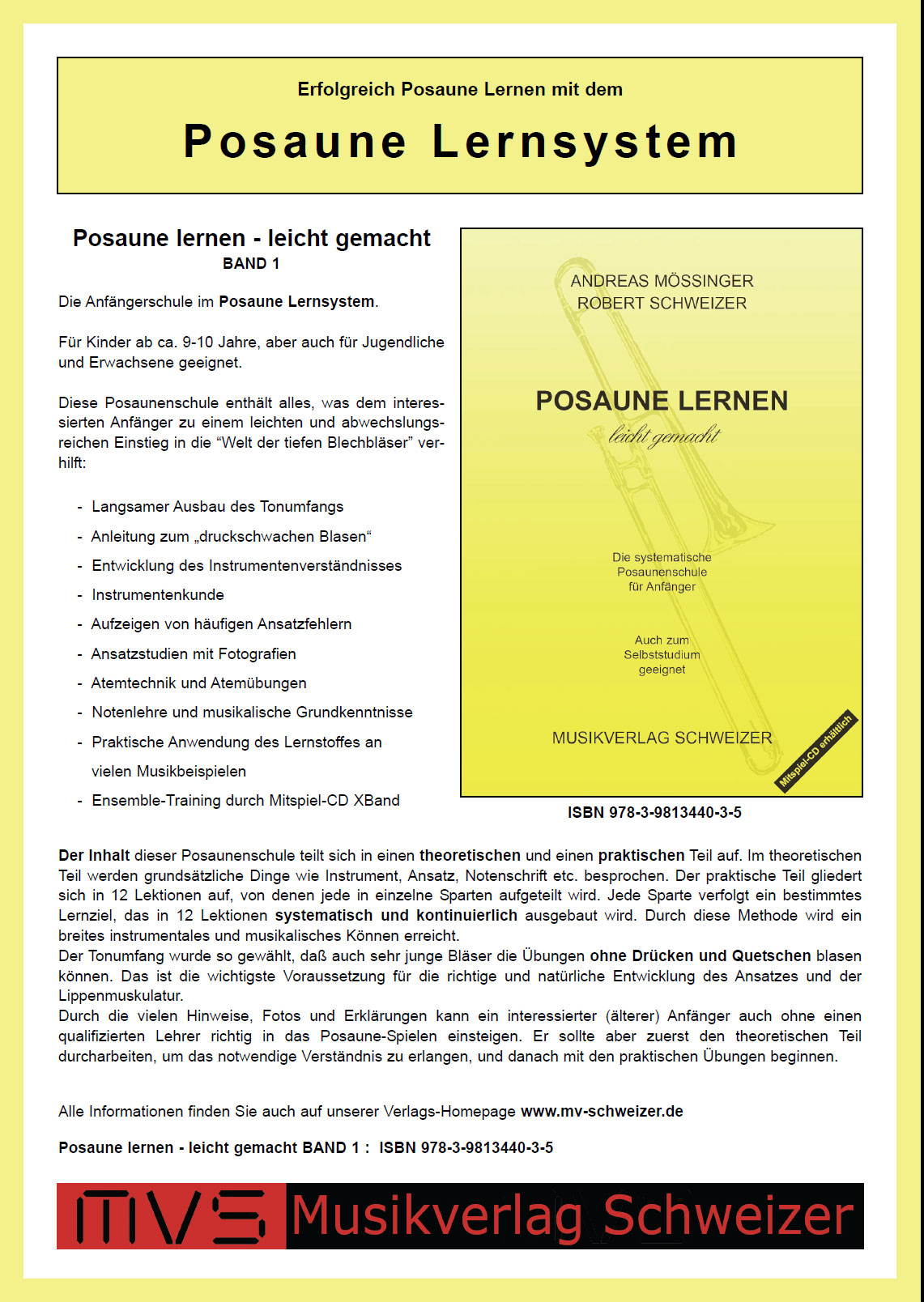 Posaune lernen - leicht gemacht Band1 (C-Noation, Bassschlüssel)